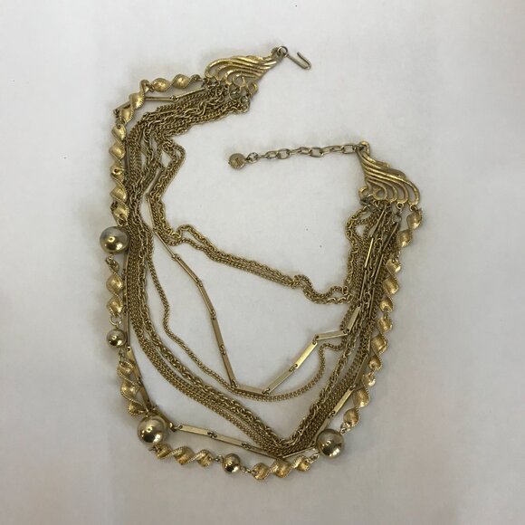 Vintage 1960s Gold Tone Multilayer Necklace - Picture 6 of 7
